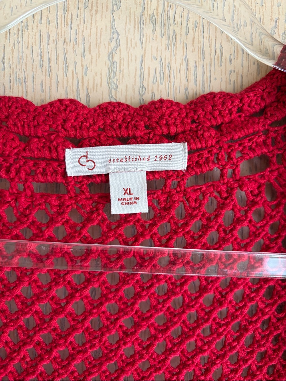 Openwork Crochet Red Women's Cardigan Sweater - Picture 4 of 5